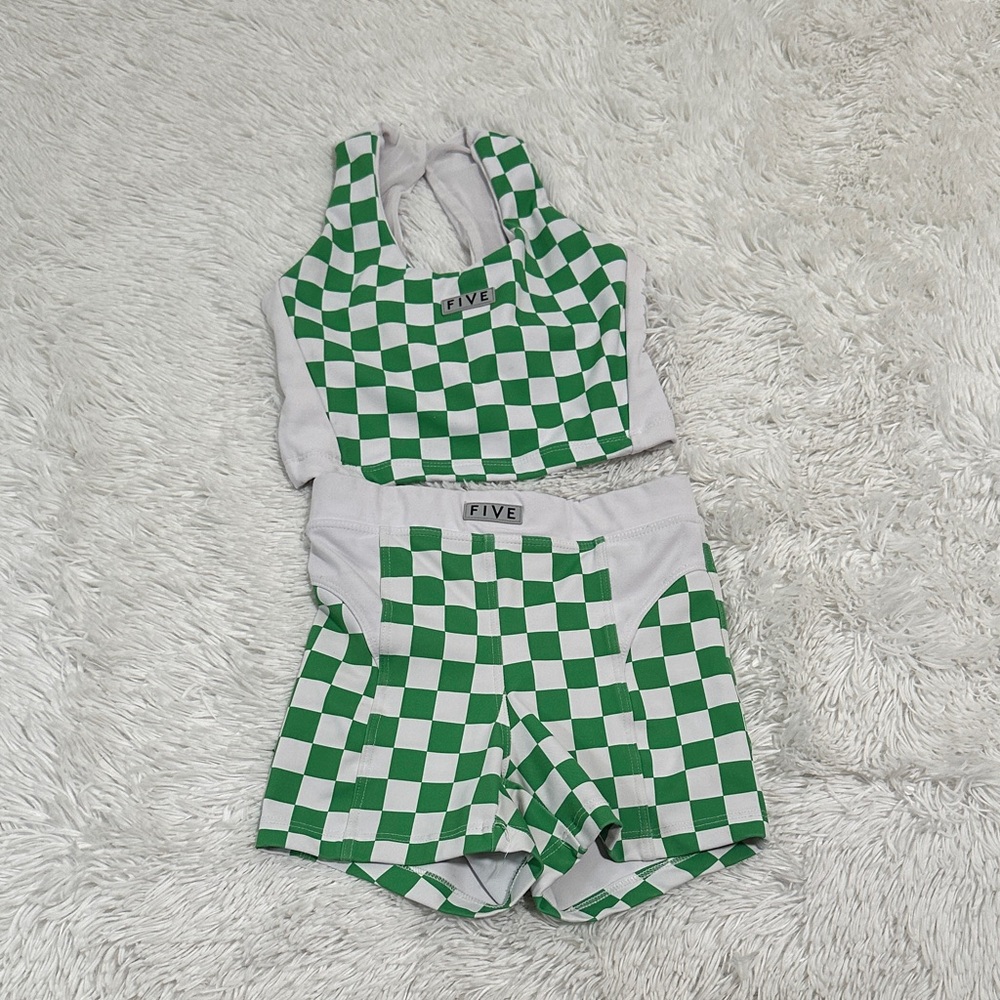 Five Kids Green & White Checkered Matching Set